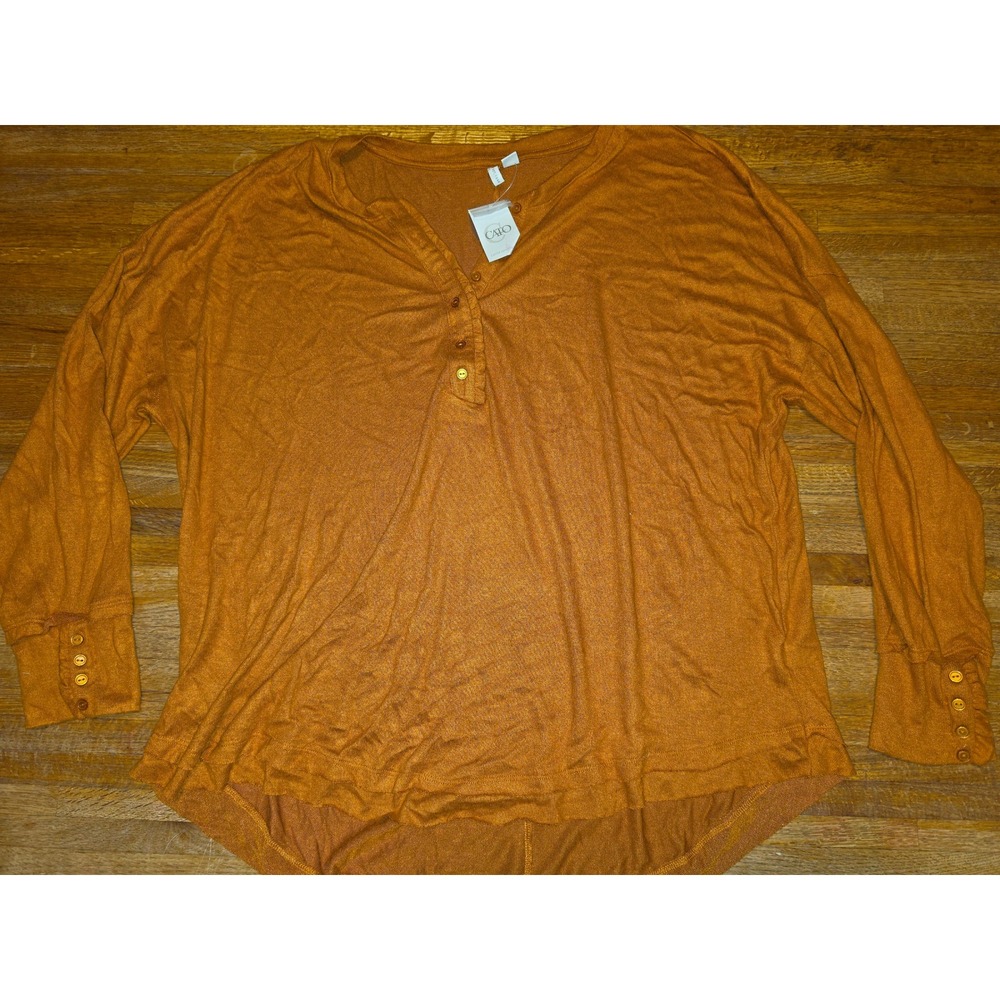 Cato Women 18/20W Burnt Orange Henley Knit Long Sleeve High Low Oversized Top
